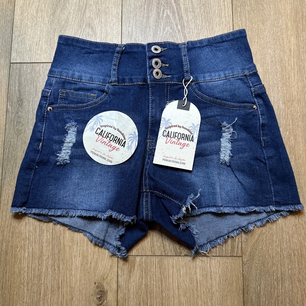 California‎ Vintage Distressed Cut Off Jean Shorts Size 5 Junior NEW Blue Denim